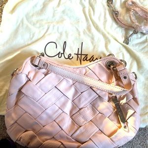 Brand new Cole Haan baby pink leather knit style shoulder bag